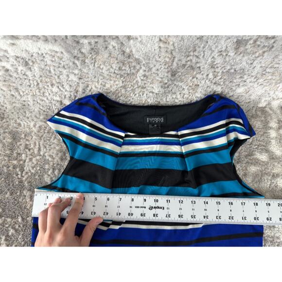 En Focus Studio Size S Striped S Cap Sleeve Sheath Knee Length Dress Blue - Picture 5 of 9